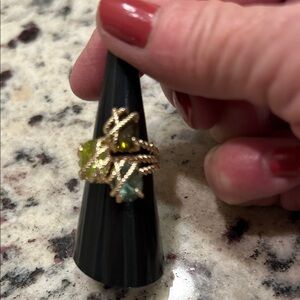 Macy's Gold Ring with Green and Blue Stones